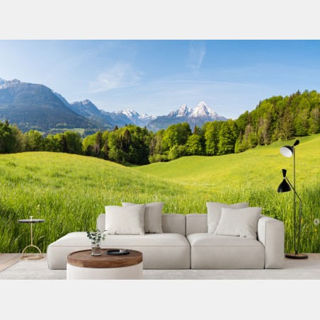 Wall mural serene alpine meadow panorama • Wallissimo®