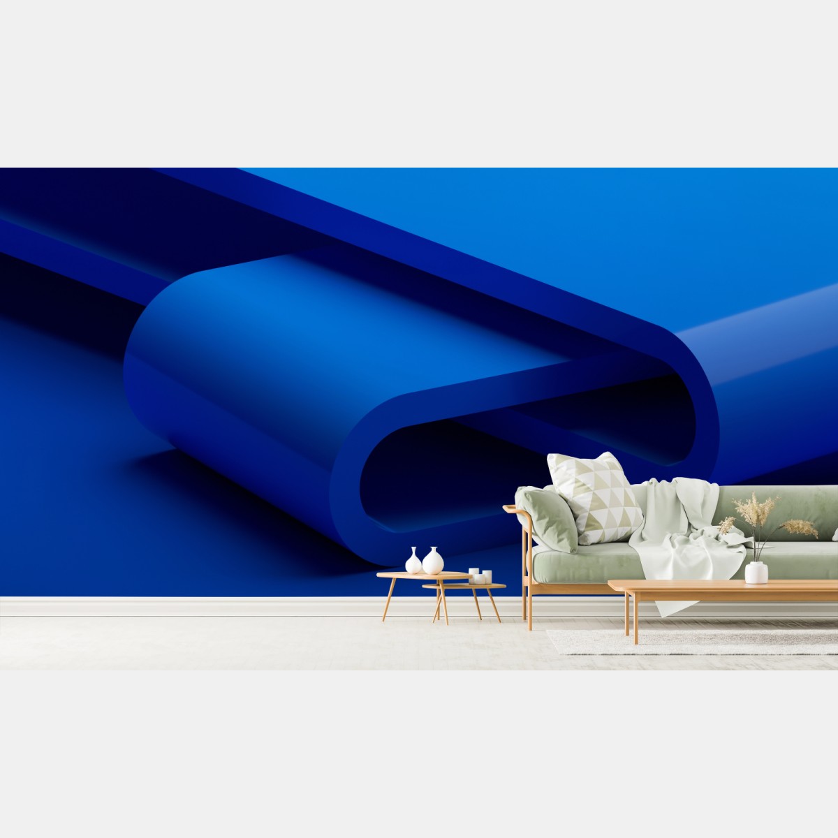 Wall mural minimal blue ribbon geometry • Wallissimo®