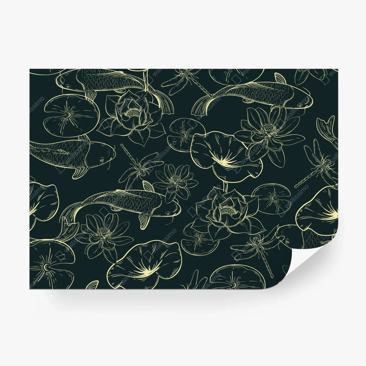 Wall mural hand-drawn koi and lotus pattern ⁕ Wallissimo® Wall mural hand-drawn koi and lotus pattern ⁕ Wallissimo®