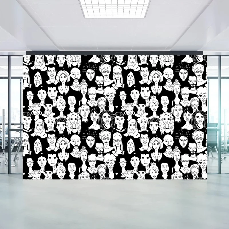 Wall mural diverse faces pattern