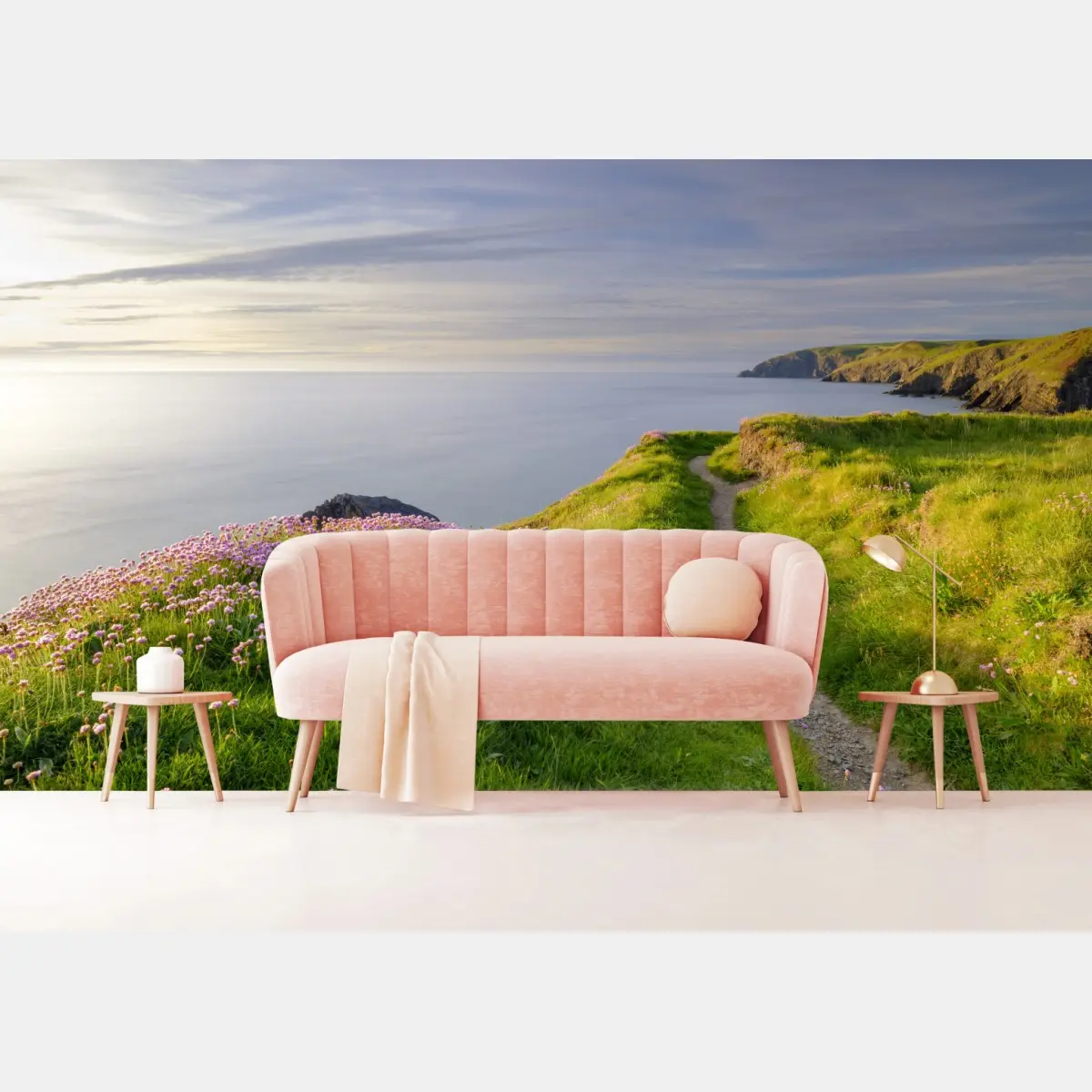 Wall mural Ceibwr Bay coastal path at dusk • Wallissimo®
