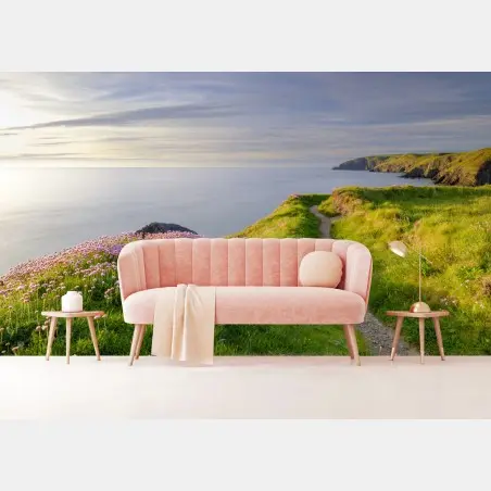 Wall mural Ceibwr Bay coastal path at dusk • Wallissimo®