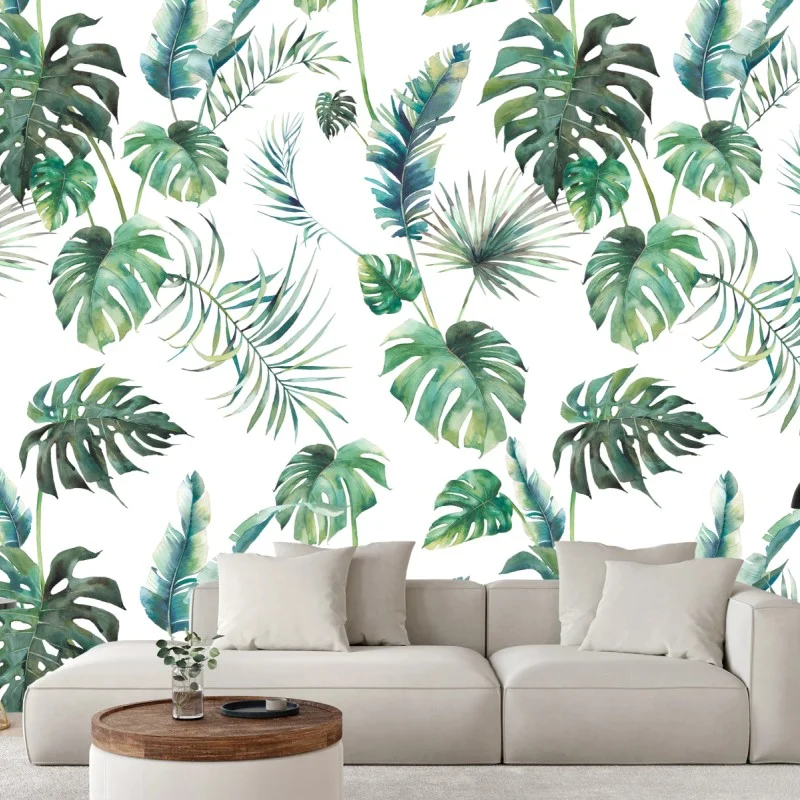 Wall mural watercolor tropical leaves pattern