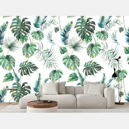 Wall mural watercolor tropical leaves pattern • Wallissimo®