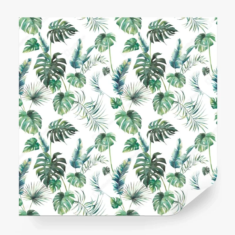 Wall mural watercolor tropical leaves pattern