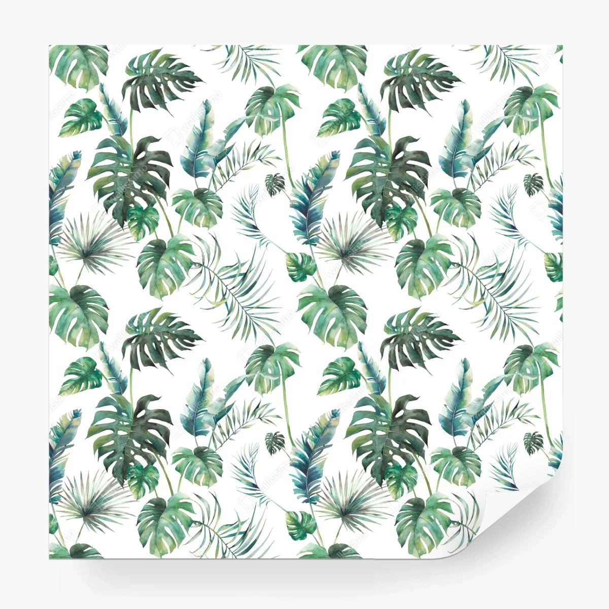 Wall mural watercolor tropical leaves pattern • Wallissimo® Wall mural watercolor tropical leaves pattern • Wallissimo®