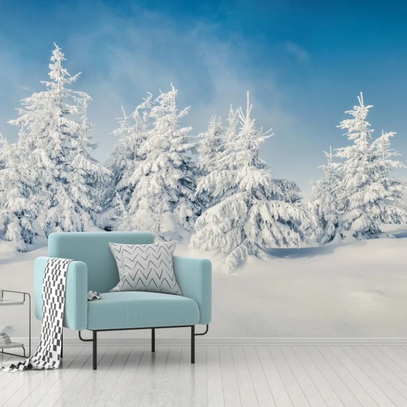 Wall mural snowy winter forest panorama