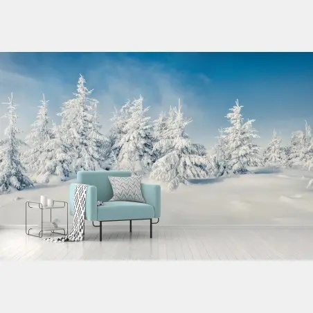 Wall mural snowy winter forest panorama • Wallissimo®
