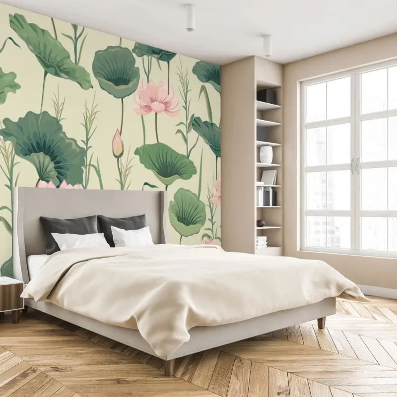 Wall mural soft lotus garden botanical print