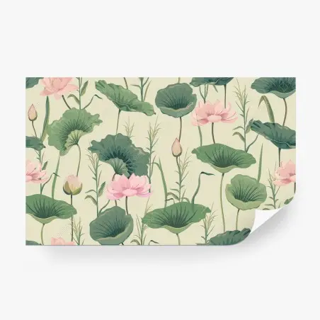 Wall mural soft lotus garden botanical print • Wallissimo®