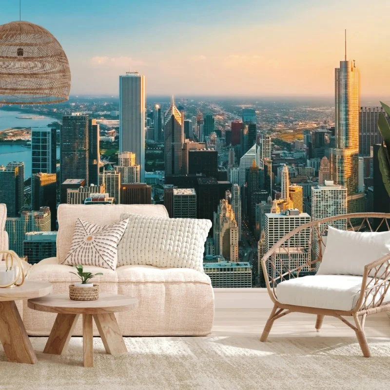 Wall mural Chicago skyline at sunset ⁕ Wallissimo® Wall mural Chicago skyline at sunset ⁕ Wallissimo®