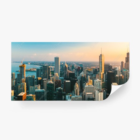 Wall mural Chicago skyline at sunset • Wallissimo®