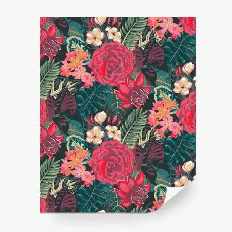 Wall mural tropical floral pattern in pink and teal • Wallissimo®