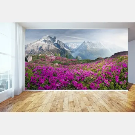 Wall mural alpine rhododendron meadow at Mont Blanc • Wallissimo®
