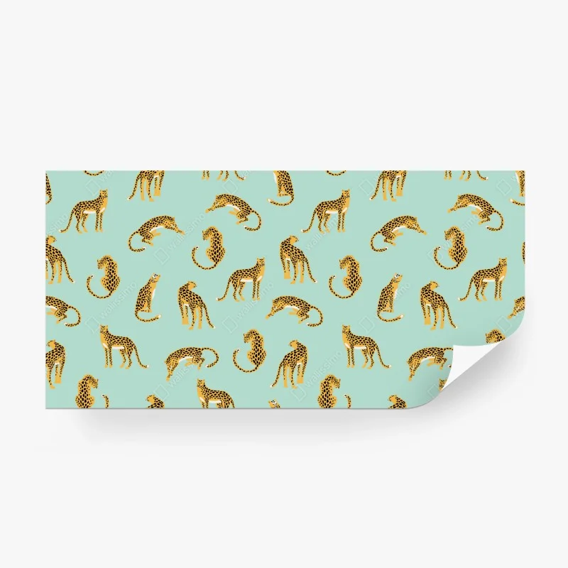 Wall mural playful cheetah pattern on turquoise background
