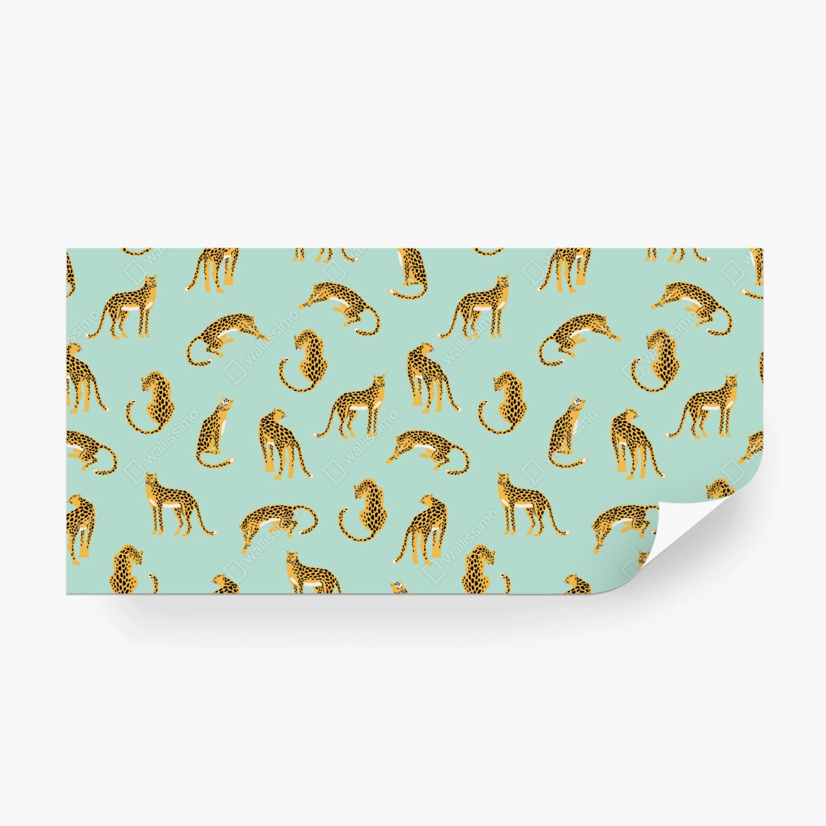 Wall mural playful cheetah pattern on turquoise background • Wallissimo®