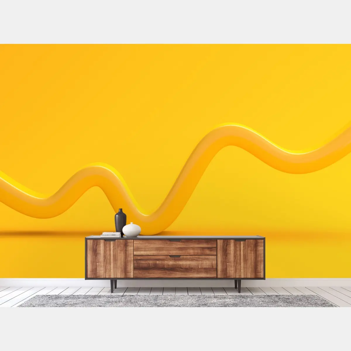 Wall mural sunny yellow 3d abstract curve • Wallissimo®