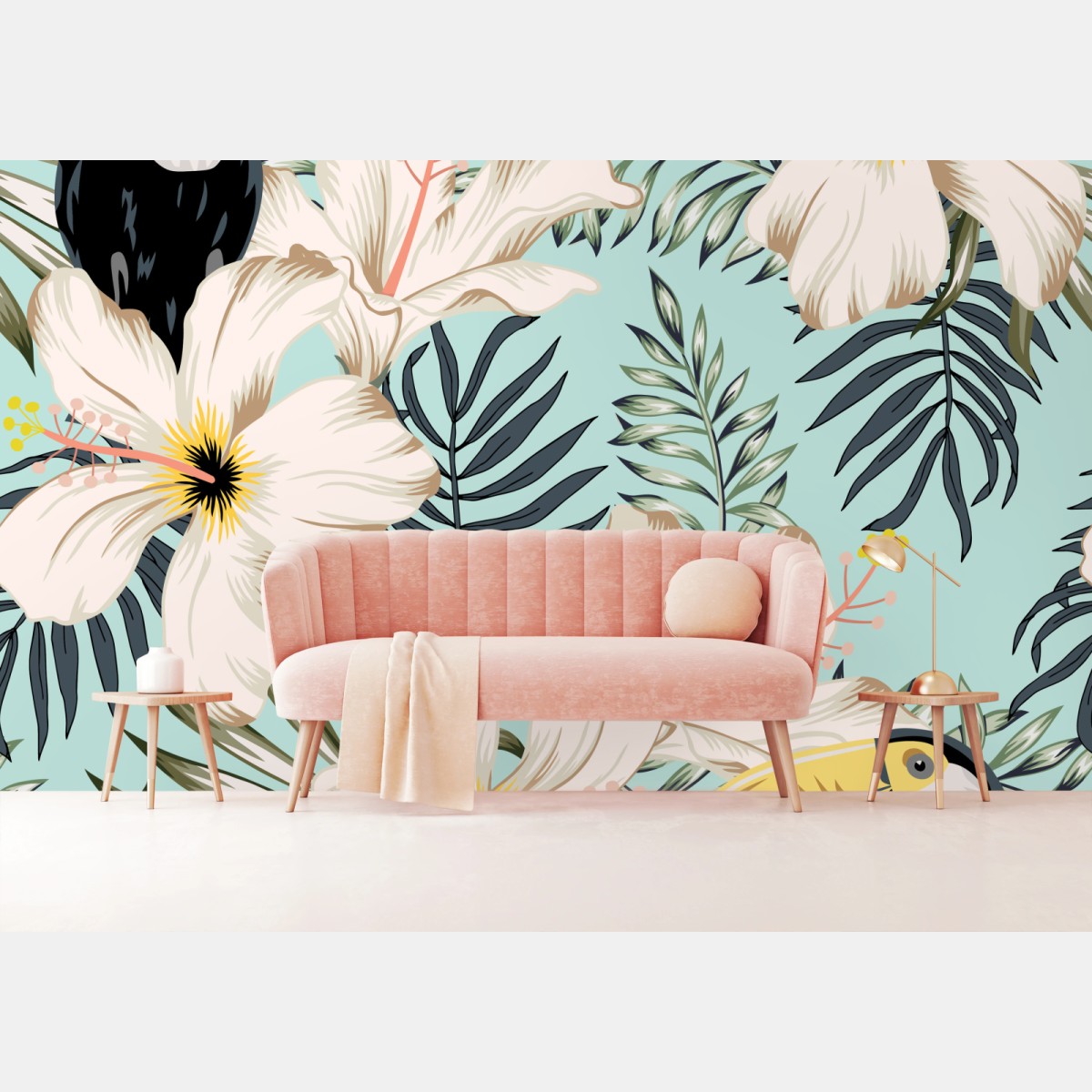 Wall mural tropical toucan floral pattern • Wallissimo®