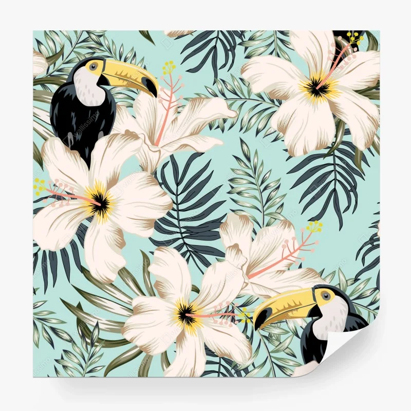 Wall mural tropical toucan floral pattern