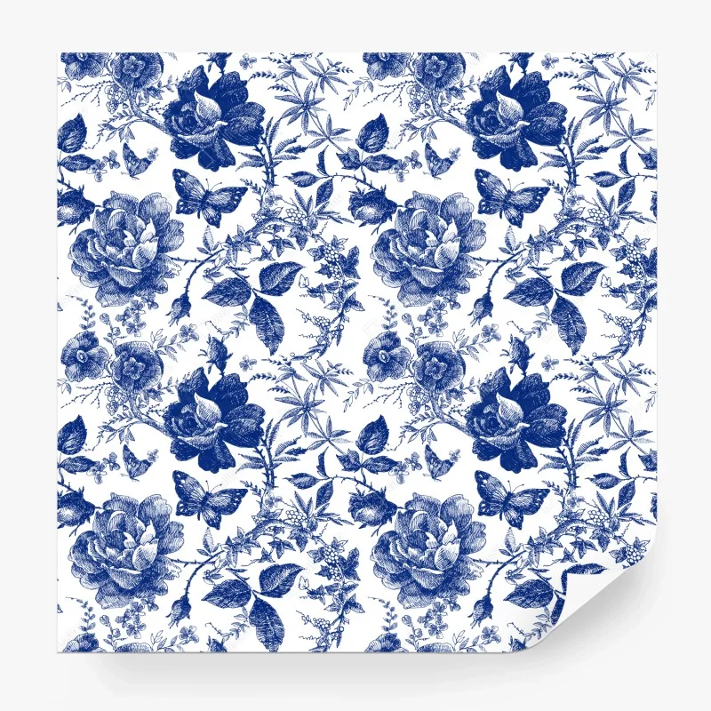 Wall mural blue floral toile pattern