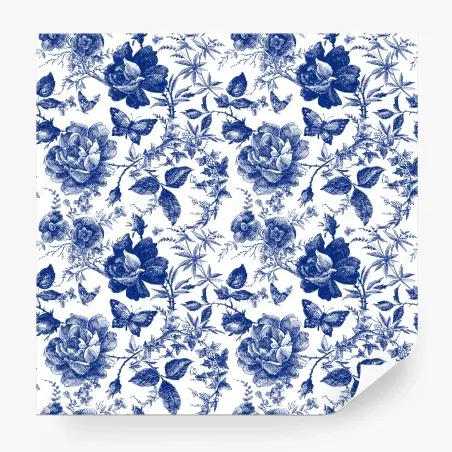 Wall mural blue floral toile pattern • Wallissimo®