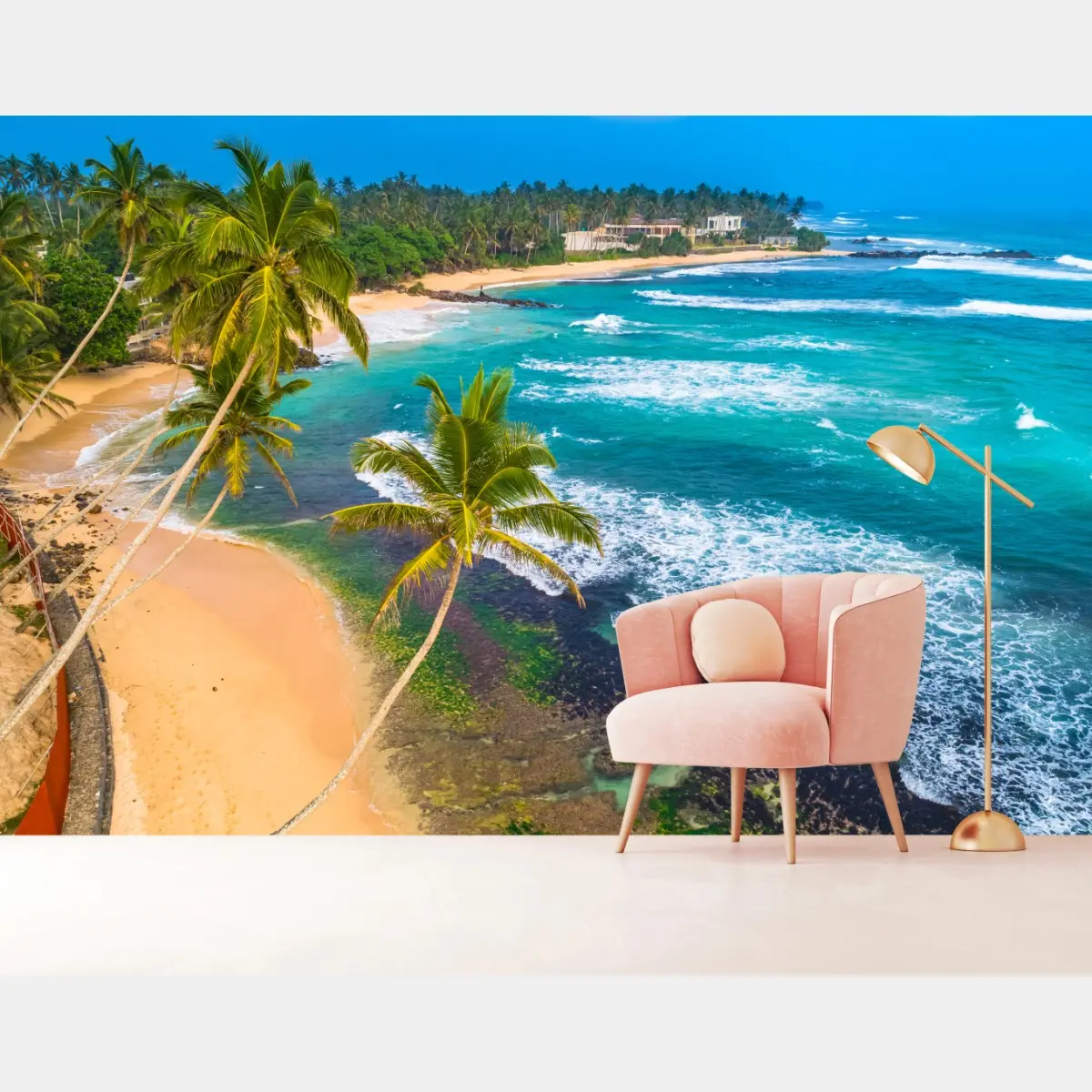 Wall mural turquoise tropical coastline with palm trees • Wallissimo®