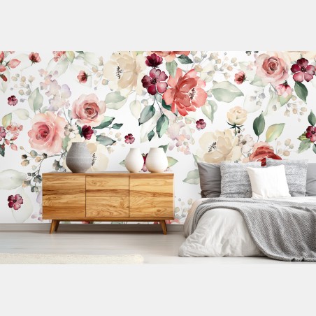 Wall mural delicate watercolor rose floral pattern • Wallissimo®