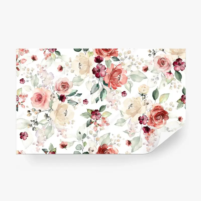 Wall mural delicate watercolor rose floral pattern