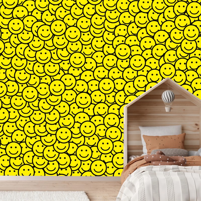Wall mural cheerful smiley faces pattern
