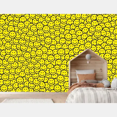 Wall mural cheerful smiley faces pattern • Wallissimo®