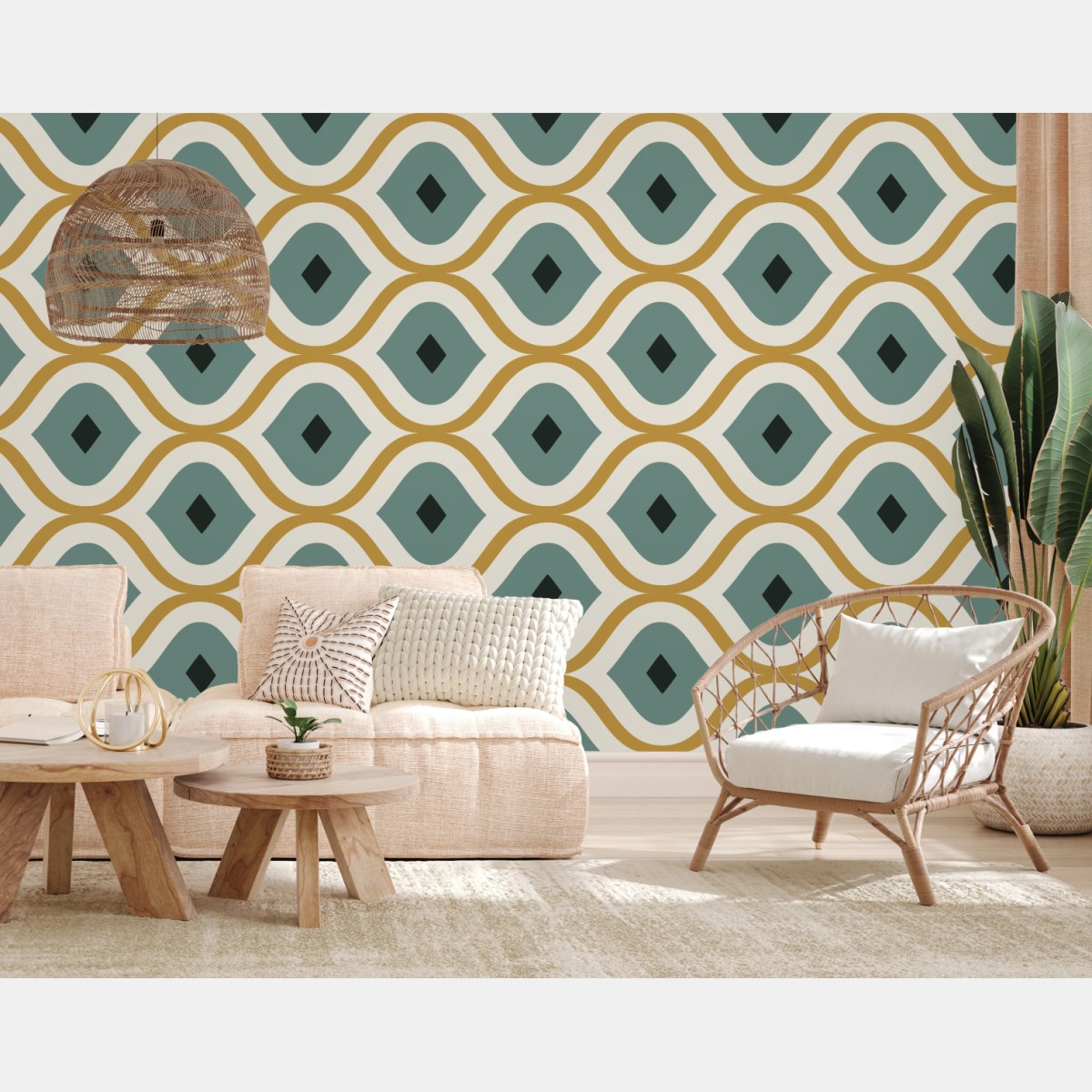 Wall mural teal and gold geometric ornament pattern • Wallissimo®
