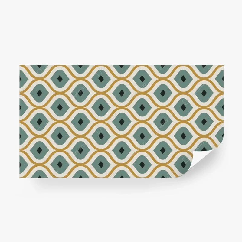 Wall mural teal and gold geometric ornament pattern