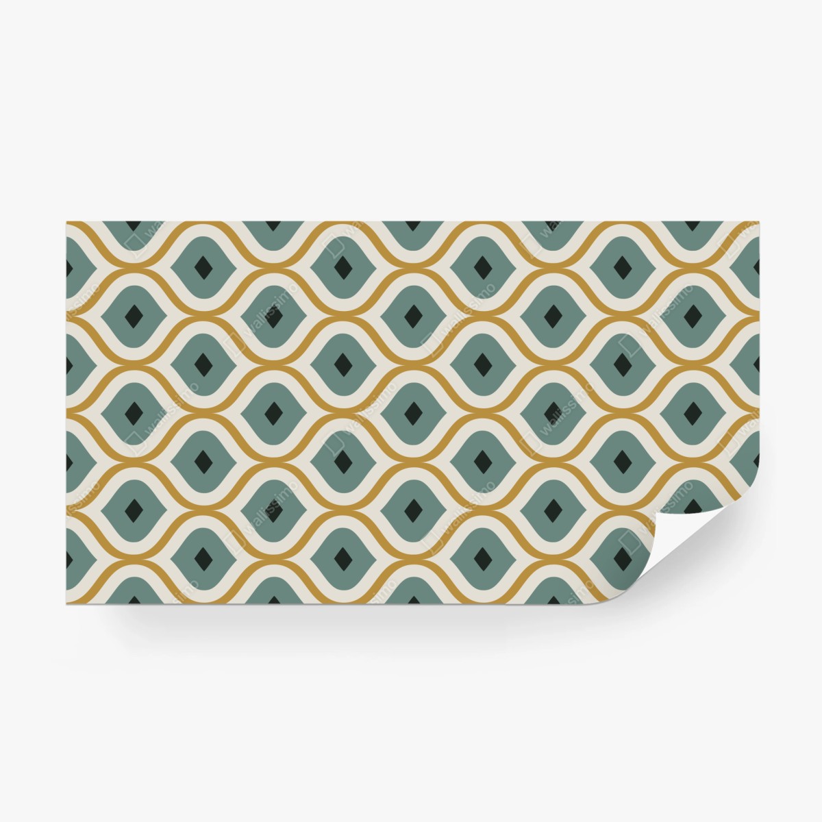 Wall mural teal and gold geometric ornament pattern • Wallissimo®