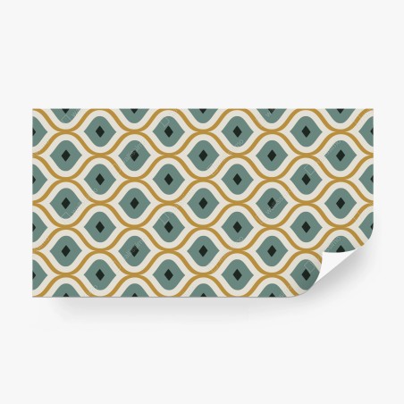 Wall mural teal and gold geometric ornament pattern • Wallissimo®