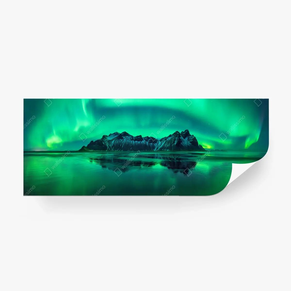 Wall mural aurora reflections over Vestrahorn, Stokksnes • Wallissimo®