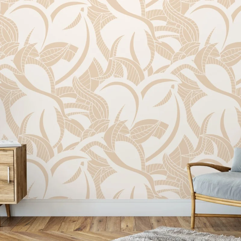 Wall mural beige botanical leaf pattern