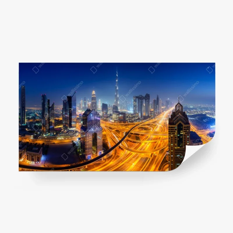 Wall mural Dubai night skyline panoramic