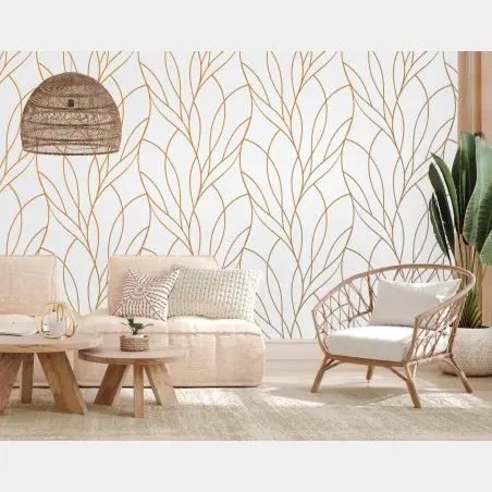 Wall mural golden leaf pattern on white background • Wallissimo®