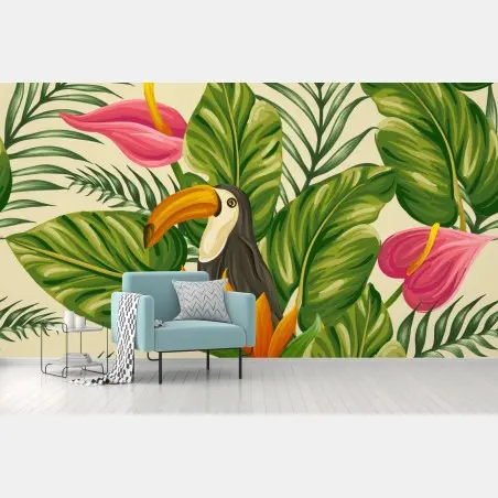 Wall mural tropical toucan botanical pattern • Wallissimo®