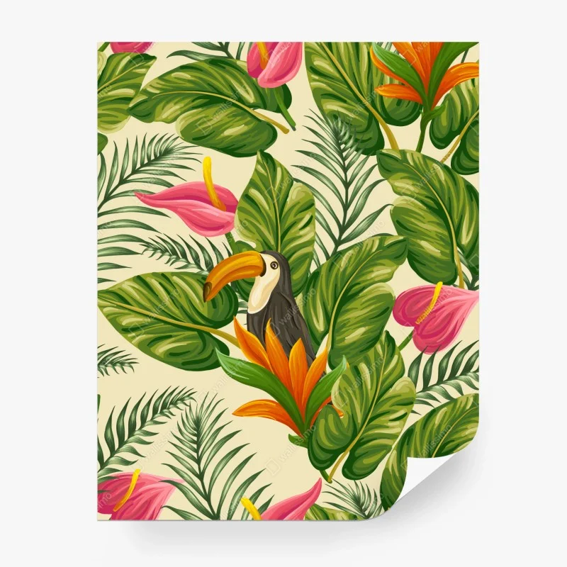 Wall mural tropical toucan botanical pattern