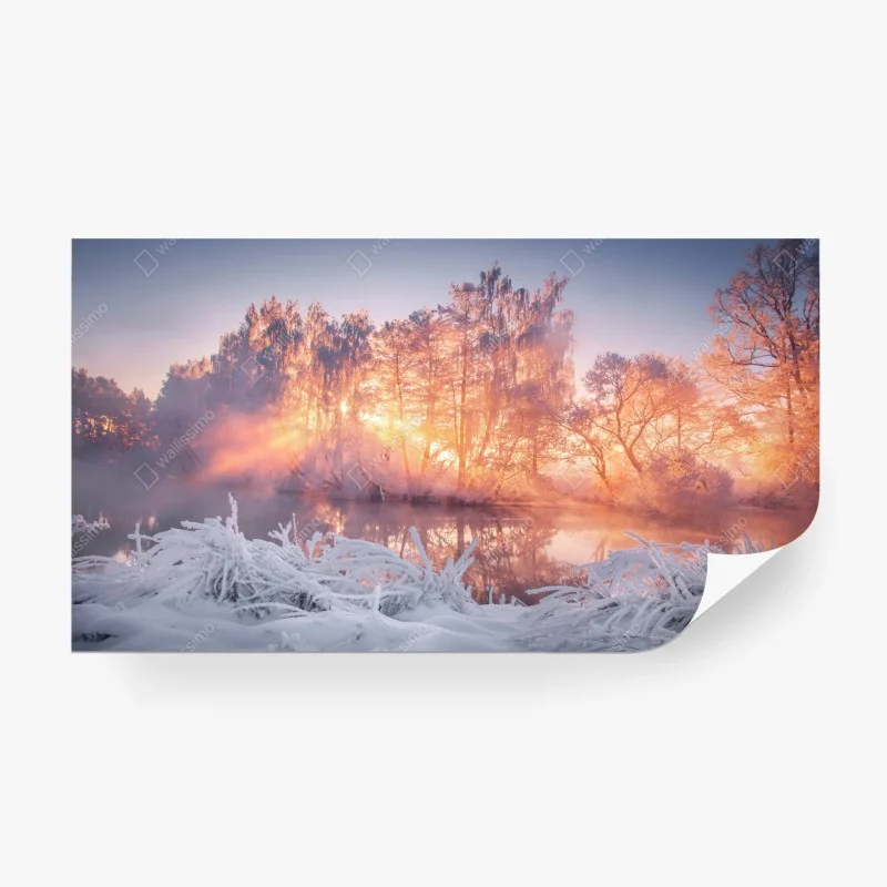 Wall mural winter sunrise over frozen river