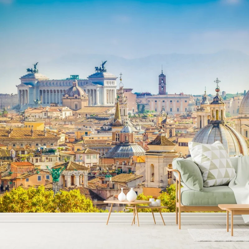 Wall mural sunlit Rome skyline with domes