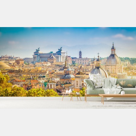 Wall mural sunlit Rome skyline with domes • Wallissimo®