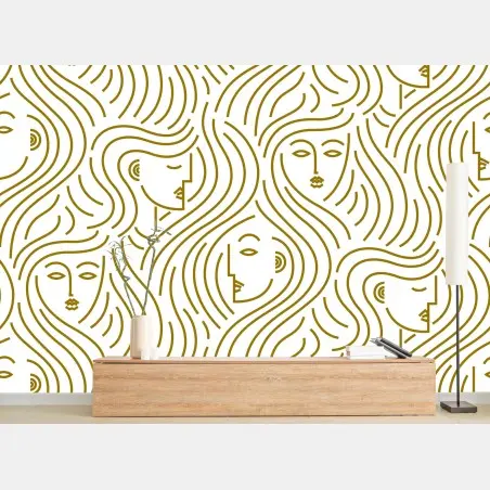 Wall mural golden flowing faces seamless pattern • Wallissimo®
