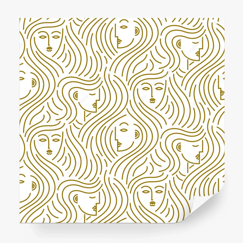 Wall mural golden flowing faces seamless pattern