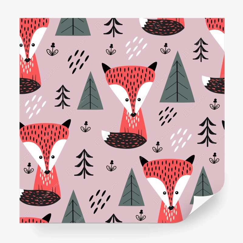 Wall mural playful fox forest pattern