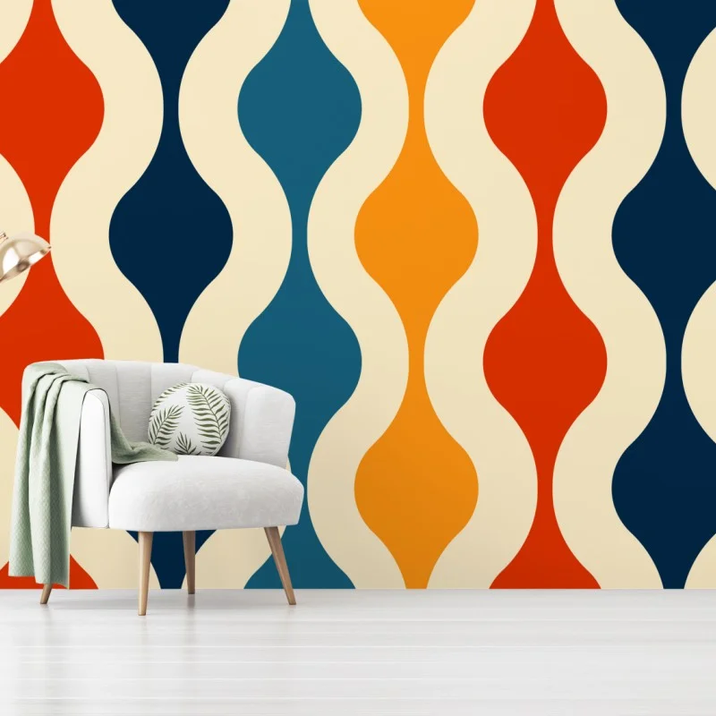 Wall mural retro wavy mid-century pattern