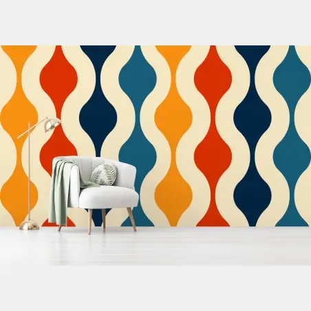 Wall mural retro wavy mid-century pattern • Wallissimo®