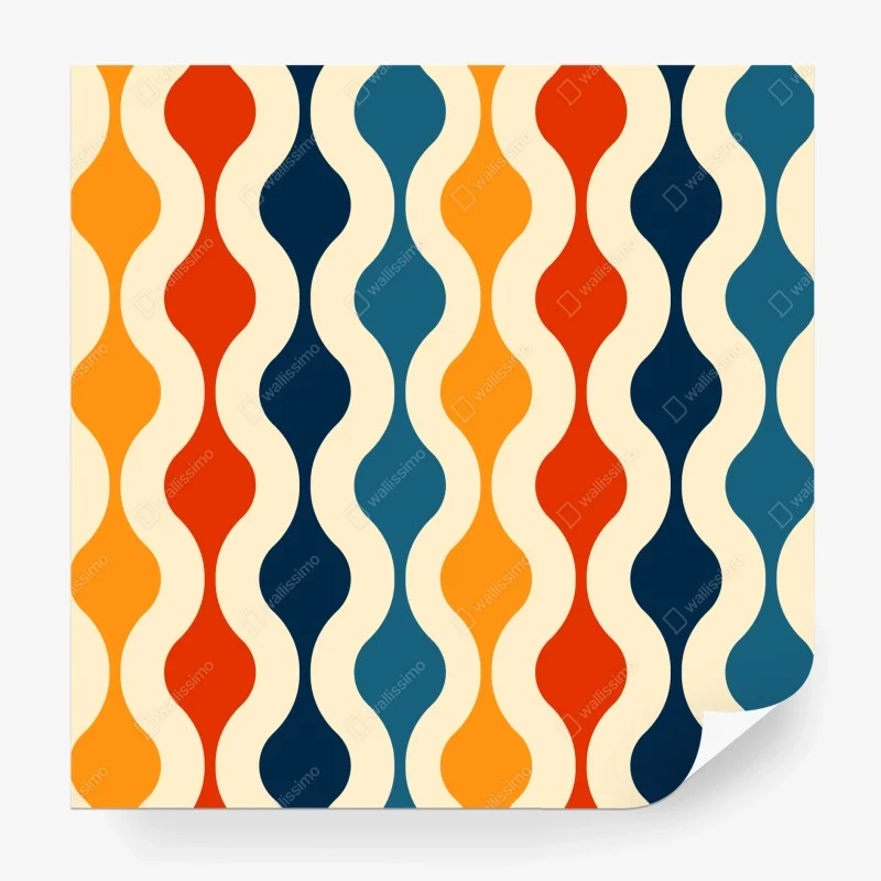 Wall mural retro wavy mid-century pattern