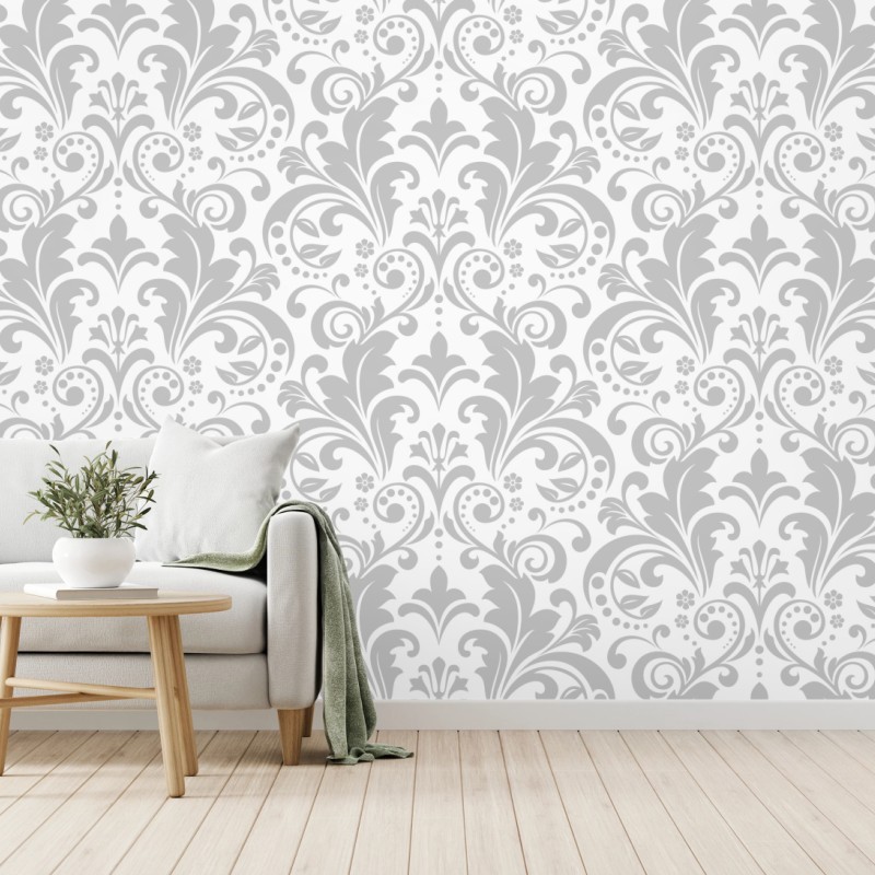 Wall mural elegant gray damask pattern